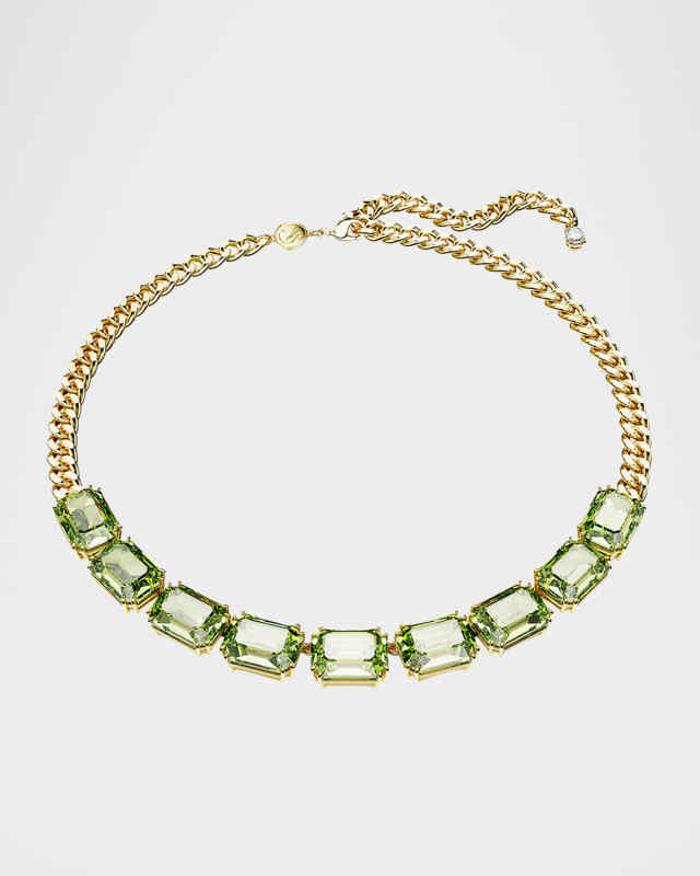 Millenia Gold-Tone Octagon-Cut Green Crystal Chain Necklace